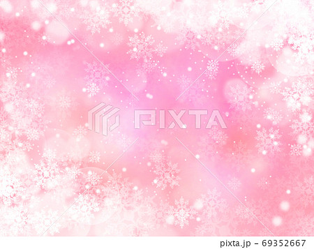 雪と結晶がキラキラ輝き降り積もる背景イラスト　桃色 69352667