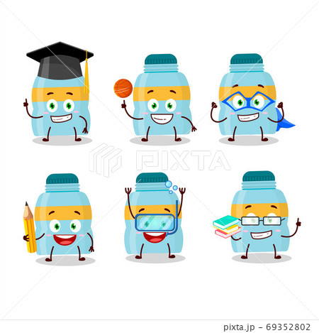 School student of drink bottle cartoon character with various expressions 69352802