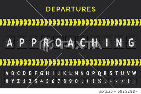 Airport flight scoreboard vector banner with realistic flip font for flights status approaching Airport flight scoreboard vector banner with realistic flip font for flights status approaching 69352887