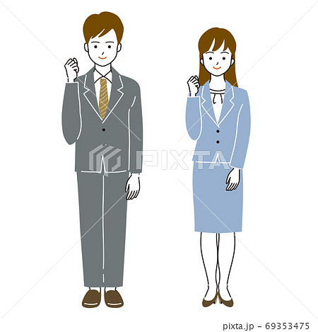 ガッツポーズをする会社員の男女二人の全身ベクターイラスト 69353475