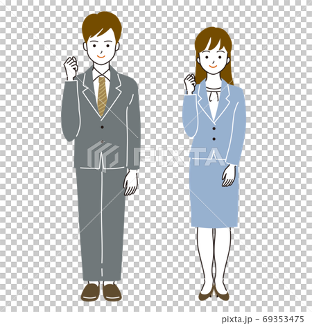 ガッツポーズをする会社員の男女二人の全身ベクターイラストのイラスト素材