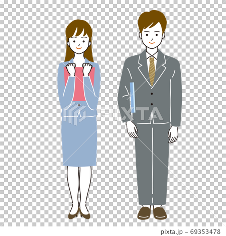 ファイルを持った会社員の男女二人の全身ベクターイラスト 69353478