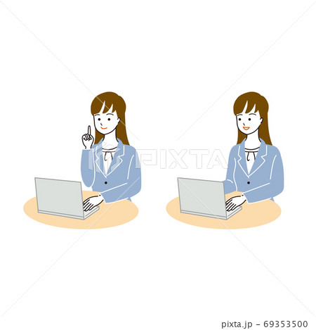 デスクでパソコンをする女性会社員のベクターイラスト 69353500