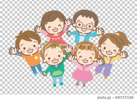 Children gathering and waving 69355586