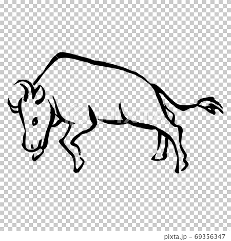 躍動感のある牛のイラスト 筆 手書き風 和風 躍動感のある牛のイラスト 筆 手書き風 和風 69356347