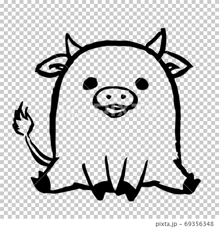 ぽっちゃりした牛がちょこんと座ているイラスト 筆 可愛い手書き風のイラスト素材