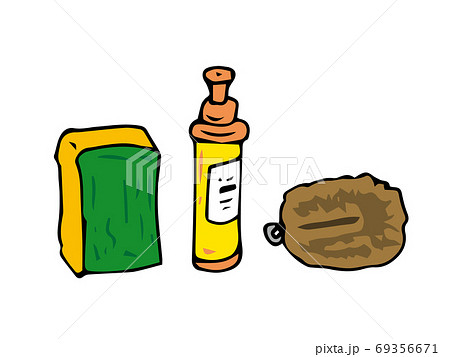 台所用品 スポンジ 洗剤 たわしのイラスト素材