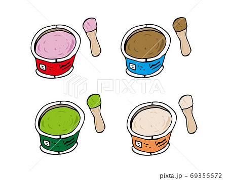 カップ アイスクリーム 木のスプーン バニラ 苺 チョコ 抹茶のイラスト素材 カップ アイスクリーム 木のスプーン バニラ 苺 チョコ 抹茶のイラスト素材