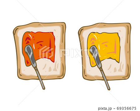 食パンにジャムを塗る 赤 イチゴ 黄 オレンジ マーマレード のイラスト素材