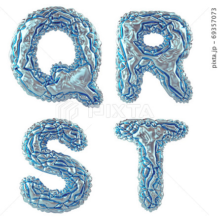Realistic 3D letters set Q, R, S, T made of crumpled foil. Collection symbols of crumpled silver foil isolated on white background. Realistic 3D letters set Q, R, S, T made of crumpled foil. Collection symbols of crumpled silver foil isolated on white background. 69357073