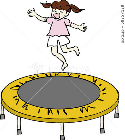 トランポリンで遊ぶ女の子のイラストのイラスト素材