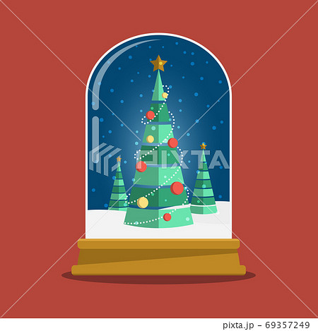 縦長スノードーム クリスマスツリーと夜空のイラスト素材