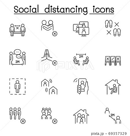 Set of Social distancing Related Vector Line Icons. Contains suc Set of Social distancing Related Vector Line Icons. Contains suc 69357329