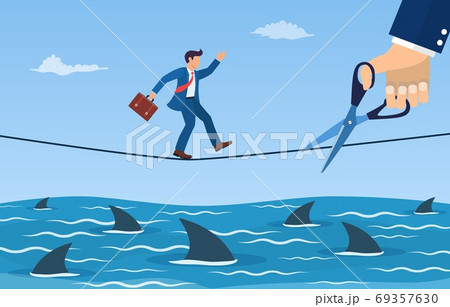 businessman running on rope over a sea businessman running on rope over a sea 69357630