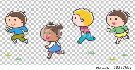 孩子們一起跑步（各種種族）/排隊 69357692