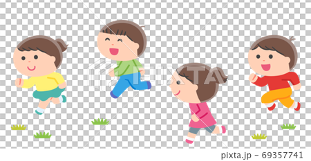 一緒に走る子どもたち / 輪郭線なし 69357741