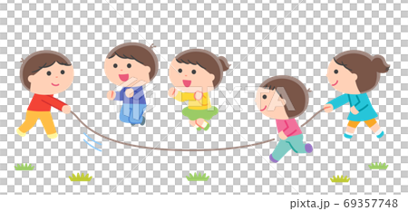 Children with long skipping rope / no contour line 69357748