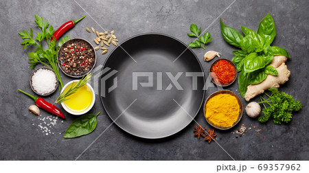 Various spices, herbs and condiments 69357962