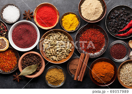 Various spices in bowls 69357989
