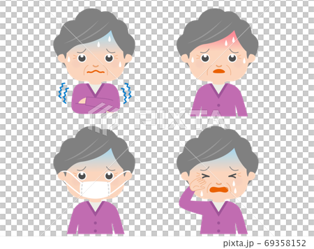 病気の症状 表情セット シニア女性のイラスト素材