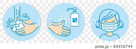children washing hands mask gargling illustration  69358744