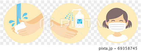 children washing hands mask gargling illustration  69358745