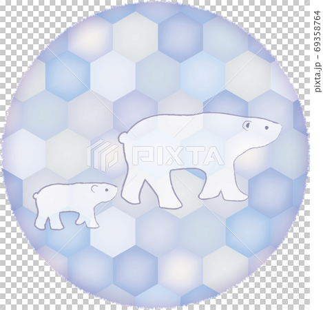 丸枠イラスト シロクマの親子のイラスト素材