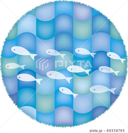 丸枠イラスト 魚の群れのイラスト素材