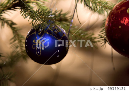 Christmas blue ball with twig of fir 69359121