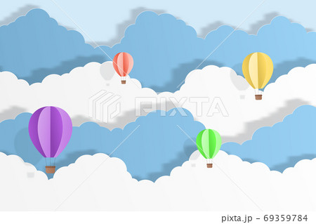Time to travel, balloon flying on the blue sky and cloud air transportation concept. vector illustration 69359784