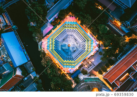 Aerial view of Wat Paknam Bhasicharoen, a temple, pagoda and Buddha statue in Bangkok Thailand 69359830