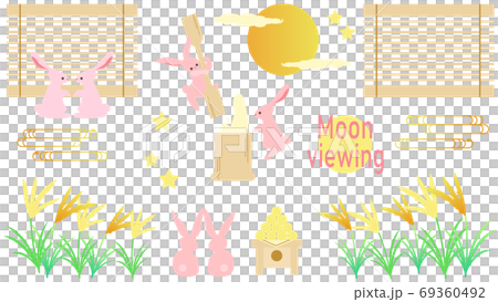 Autumn moon viewing and rabbit illustration set Autumn moon viewing and rabbit illustration set 69360492