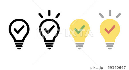 電球のアイコンのセット シンプル ピクトグラム 閃き ライト ビジネス 発見のイラスト素材
