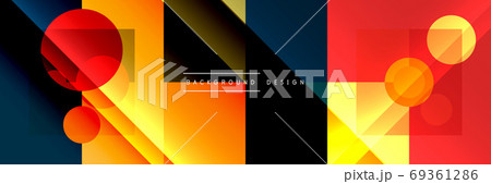Neo memphis geometric pattern with circles, squares and lines. Pop art abstract background for covers, banners, flyers and posters and other templates Neo memphis geometric pattern with circles, squares and lines. Pop art abstract background for covers, banners, flyers and posters and other templates 69361286