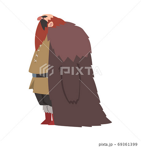 Angry Muscular Viking, Male Scandinavian Warrior Character in Traditional Clothes Vector Illustration 69361399