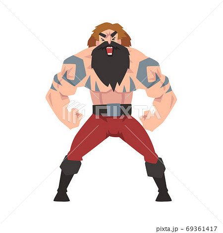 Strong Muscular Viking, Angry Male Warrior Character with Bare Chest Vector Illustration Strong Muscular Viking, Angry Male Warrior Character with Bare Chest Vector Illustration 69361417