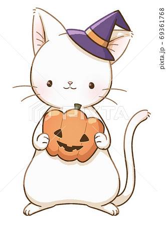 白ねことハロウィン（かぼちゃ）のイラスト素材 [69361768] - PIXTA