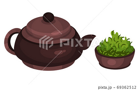 Teapot and Plant for Matcha Tea Ceremony Vector Set Teapot and Plant for Matcha Tea Ceremony Vector Set 69362512