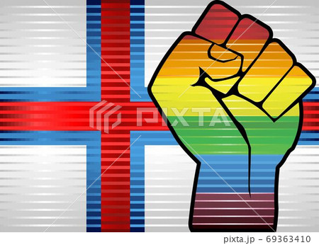 Shiny LGBT Protest Fist on a Faroe Islands Flag Shiny LGBT Protest Fist on a Faroe Islands Flag 69363410