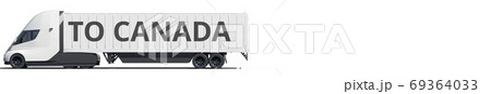 TO CANADA text on the modern electric white truck, 3d rendering 69364033