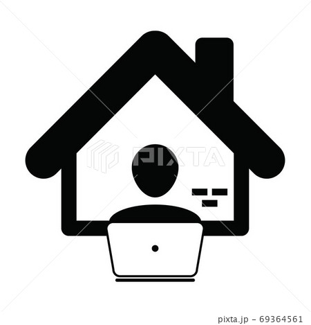 Home office icon working with laptop computer male user person profile avatar symbol for business and finance in a flat color glyph pictogram illustration 69364561