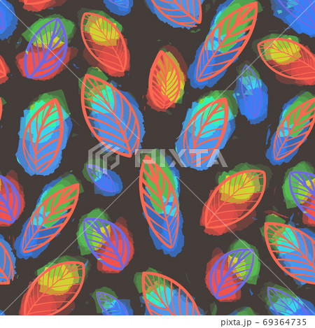 The autumn pattern. bright colorful leaves on a black background. Leaf pattern 69364735