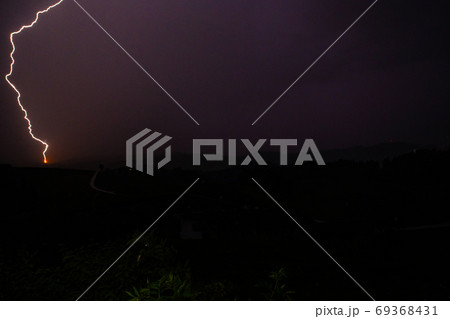 lightning strike in the darkness, in the dark night landscape, space for text purple mood nature electrical storm lightning strike in the darkness, in the dark night landscape, space for text purple mood nature electrical storm 69368431
