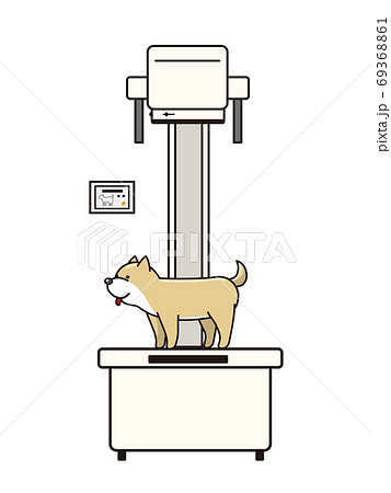 動物病院でレントゲンを撮られる柴犬のイラスト素材