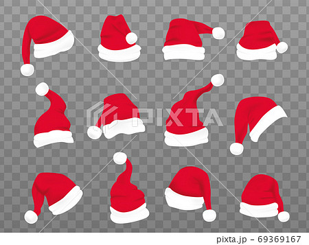 Red santa hat with white fur. Xmas clothing 69369167