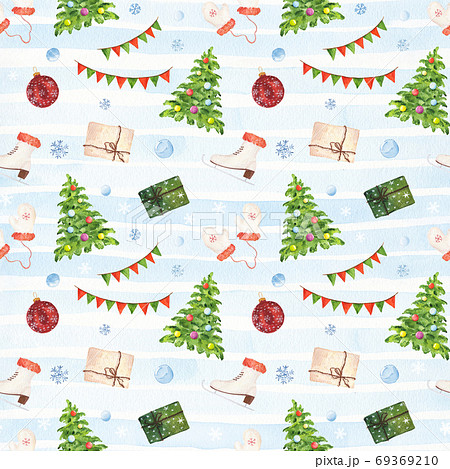 Watercolor seamless pattern with Christmas elements 69369210