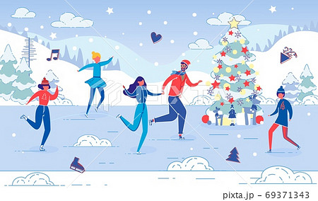 People Enjoy Winter Outdoor Activity on Ice Rink. People Enjoy Winter Outdoor Activity on Ice Rink. 69371343