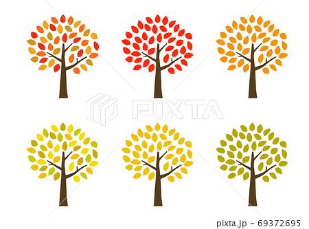 秋の紅葉の木 アイコンセットのイラスト素材