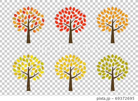 秋の紅葉の木 アイコンセットのイラスト素材