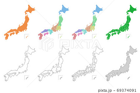 map japan 日本地図 都道府県 セットのイラスト素材 [69374091] - PIXTA
